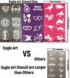 Eagle Art Face Paint Stencils  Bigger Stencils  X-Large 2x2.4, Large 2x1.8, Medium 2x1.4 Size  Flex to Follow Contour Body & Face for Perfect Application  Reusable Adhesive Stencils