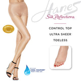 Hanes Silk Reflections Women's Lasting Sheer Control Top Toeless Pantyhose, Buff, G/H