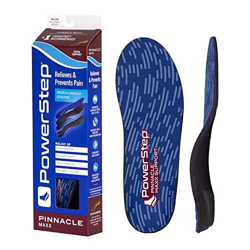Powerstep Pinnacle Maxx Orthotic Insoles - Orthotics for Overpronation with Maximum Stability & Comfort - Firm + Flexible Angled Heel Style to Help Flat Feet & Heel Pain - Heavy Duty Inserts