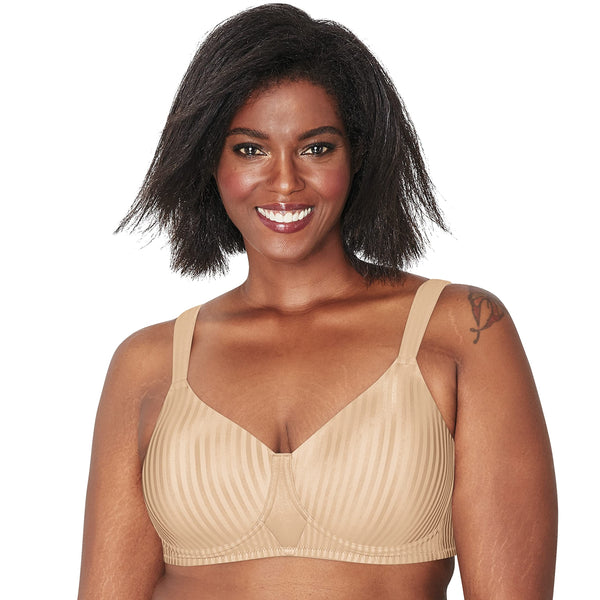 Playtex Women's Secrets All over Smoothing Full-Figure Wirefree Bra US4707, Nude Stripe, 36DDD