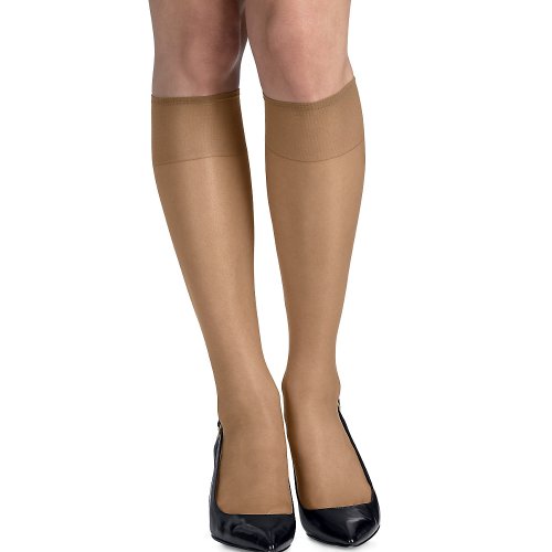 Hanes womens Silk Reflections Silky Sheer Knee Highs with Reinforced Toe 2-Pack(00775)-Nude-1 Size-2PK