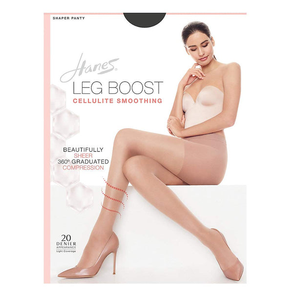 Hanes Women's Leg Boost Cellulite Smoothing Pantyhose BB0001, Barely Black, C-D