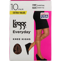 L'eggs womens L'eggs Everyday Women's Nylon Knee Highs Sheer Toe - Multiple Packs Available Pantyhose, Sun Tan 10-pack, One Size US