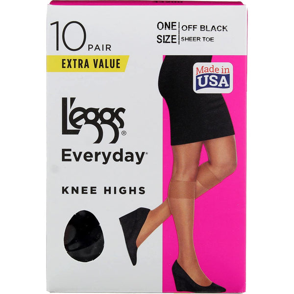 L'eggs Women's Sheer Toe 10+2 Bonus Pack Knee Highs - Black One Size