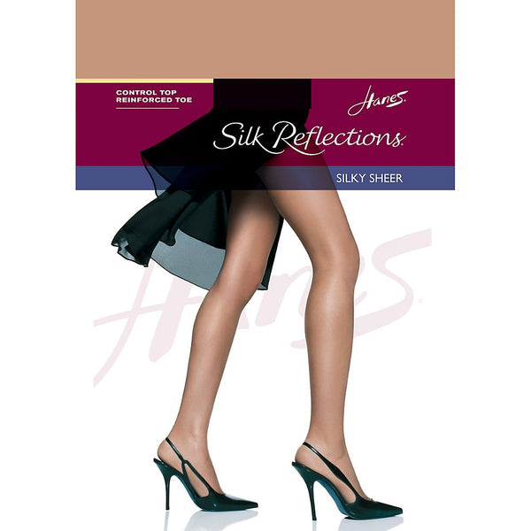 Hanes Women's Control Top Reinforced Toe Silk Reflections Panty Hose, Café A Lait, C/D